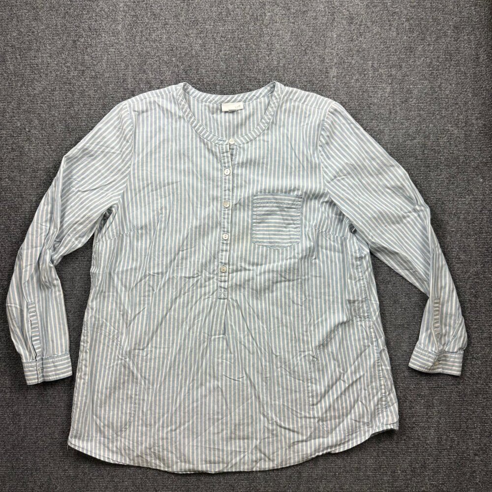 J. Jill Women’s Button Up Tunic Long Sleeve Blue White Striped Cotton Large